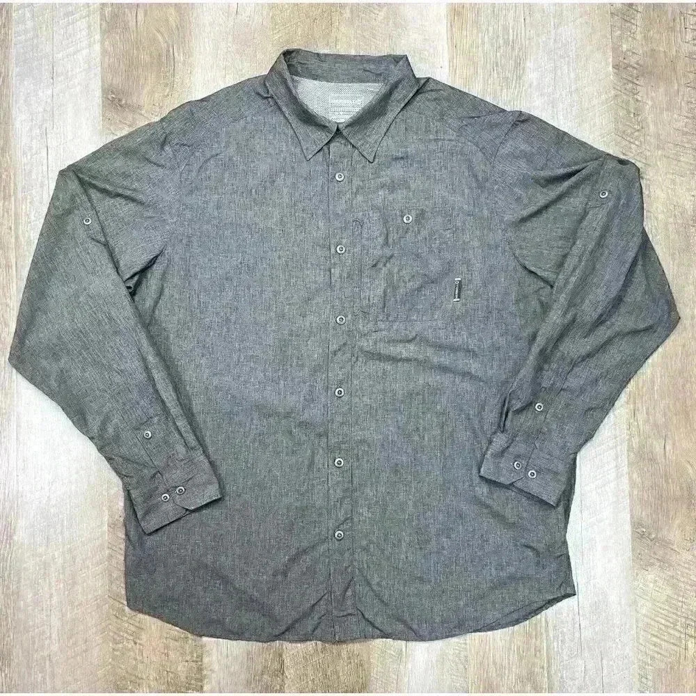 Merrell Mens XL Opti Wick UPF 30+ Shirt Metal Buttons Zip Pocket Gray Outdoor - Picture 2 of 9